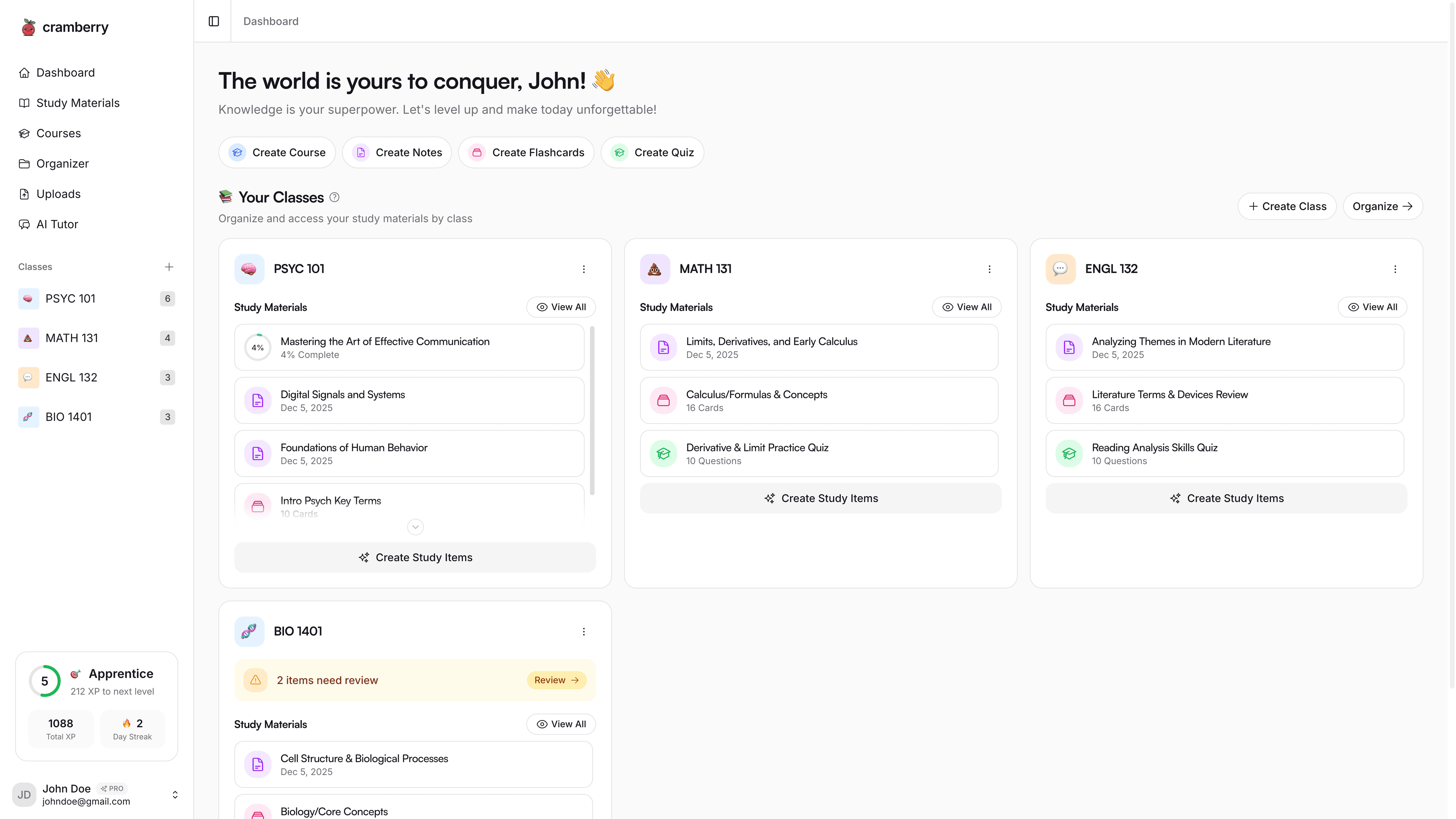 Cramberry Dashboard Preview