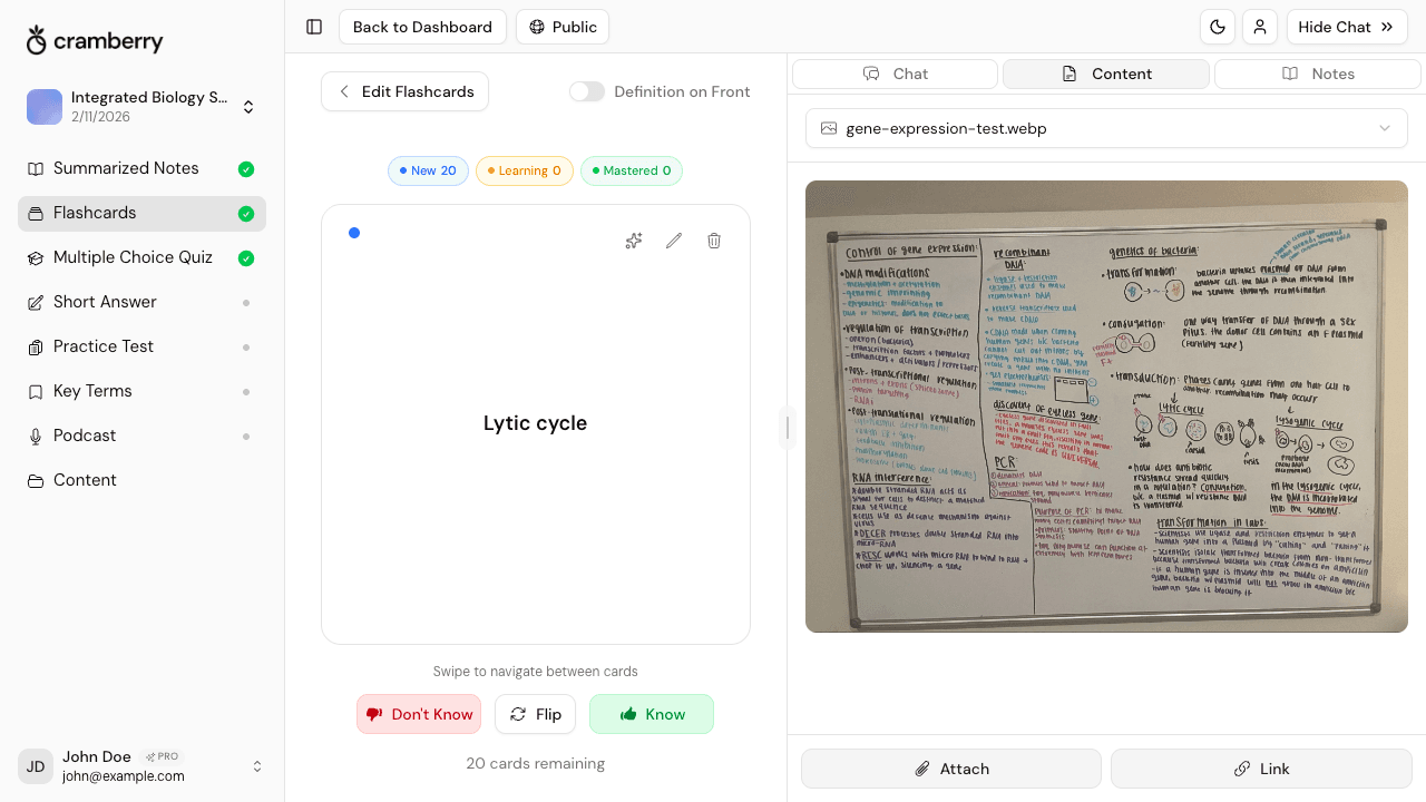 AI flashcard generator creating flashcards from photo of handwritten notes