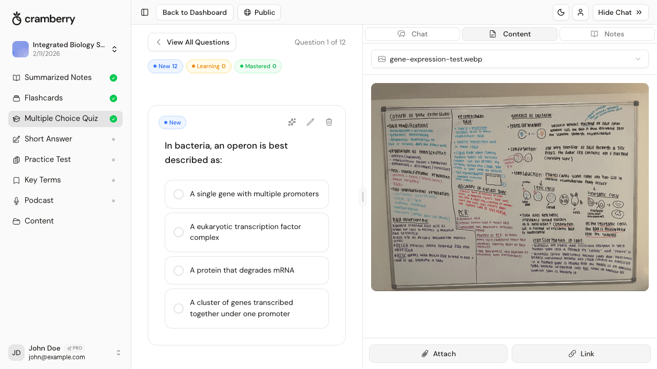 AI quiz generator converting a photo of handwritten notes into multiple choice questions