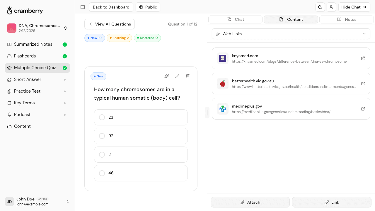 AI quiz generator creating MCQ questions from a web article
