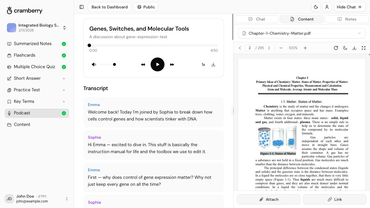 AI podcast generator converting PDF documents to audio - Cramberry