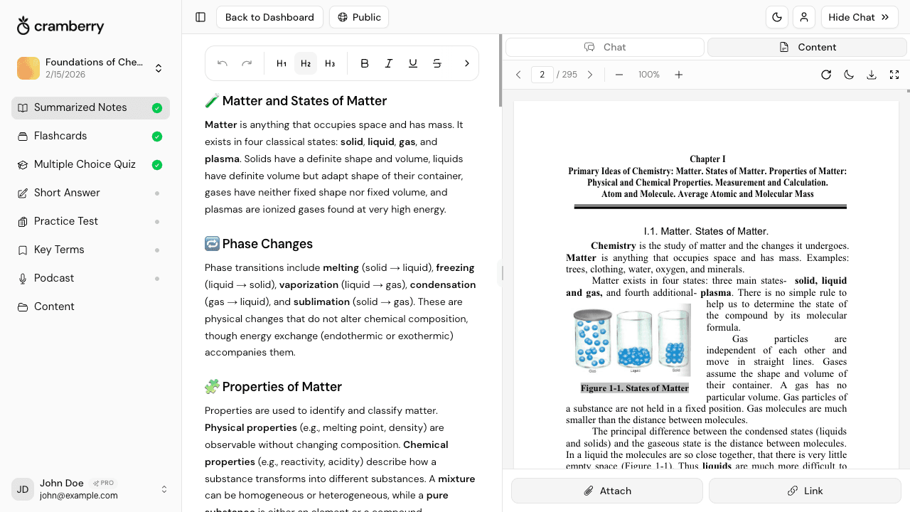 AI note generator creating organized study notes from PDF - Cramberry